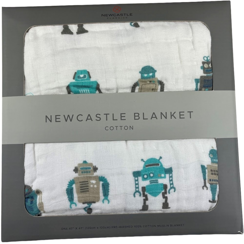 Robot Cotton Muslin‎ 4 Layer Blanket 47" Baby Toddler Breathable NWT